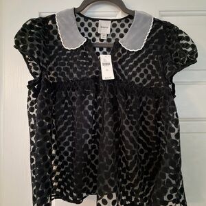 Maeve Sheer Black Polka Dot Blouse
